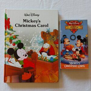 Mickey's Christmas Carol New HC Book 8x11 1988 & Walt Disney Mini Classic VHS